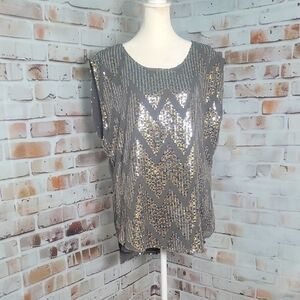 Jenny Han 100% SILK Sequin Oversized Silver Tunic Medium